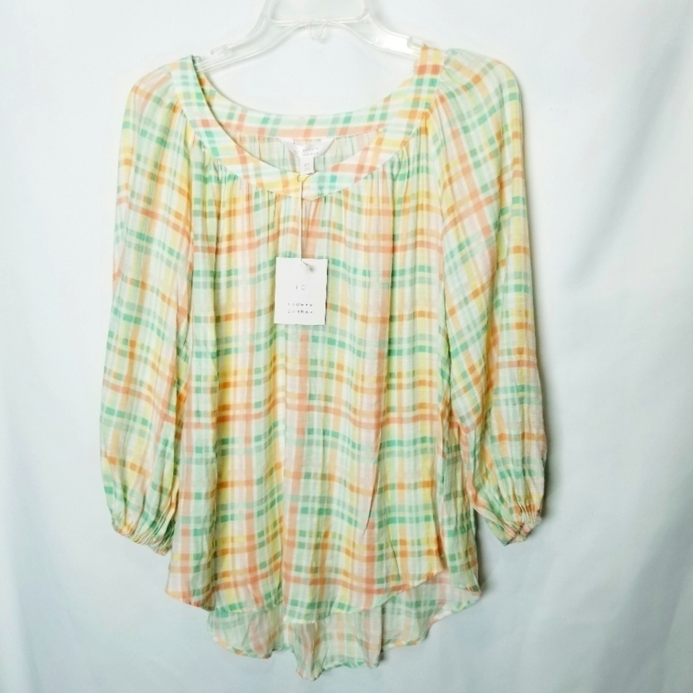 Lauren Conrad NWT Peasant Top Teal peach cream‎ Size XS